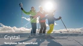  Presentation with winter family - Presentation theme having family on ski enjoying the winter in the mountains having fun together background and a gray colored foreground