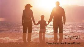  Presentation with sunset beach - Beautiful PPT theme featuring family-on-the-beach backdrop and a red colored foreground