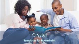  Presentation with storybook - Beautiful presentation theme featuring family on the couch reading backdrop and a ocean colored foreground