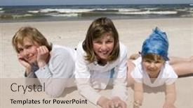  Presentation with family - Amazing presentation theme having family-on-the-sandy-beach backdrop and a coral colored foreground