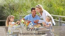  Presentation with family dreams of vacation - Slide deck having family on vacation eating outdoors background and a mint green colored foreground