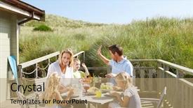  Presentation with vacation - Cool new slides with family on vacation eating outdoors backdrop and a coral colored foreground