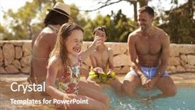  Presentation with family dreams of vacation - PPT theme with family on vacation having fun background and a coral colored foreground