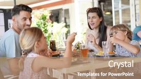  Presentation with restaurant family - Colorful theme enhanced with family on vacation having lunch backdrop and a coral colored foreground