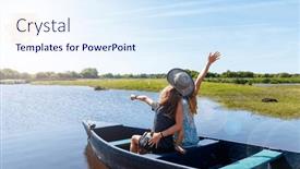  Presentation with marsh - PPT layouts with family-on-wooden-row-boat background and a sky blue colored foreground