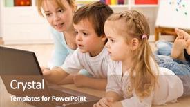  Presentation with computers - Audience pleasing presentation theme consisting of pc games - family online - kids learning backdrop and a coral colored foreground