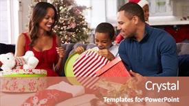  Presentation with home black family - Colorful slide set enhanced with family opening christmas presents backdrop and a  colored foreground