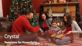  Presentation with family tree reunion - PPT theme with family opening presents by christmas background and a tawny brown colored foreground