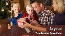  Presentation with family tree - Presentation theme featuring family opening presents in front of christmas tree background and a tawny brown colored foreground