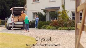  Presentation with help family - Amazing PPT layouts having family-outside-new-home backdrop and a coral colored foreground