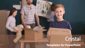  Presentation with holy family the child jesus - PPT theme consisting of family packing belongings on background background and a coral colored foreground