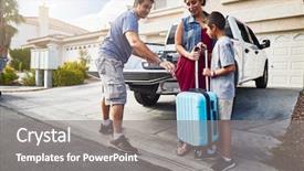  Presentation with luggage - Presentation theme featuring family packing luggage into pickup background and a gray colored foreground