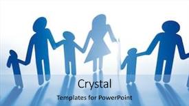  Presentation with cutout paper people standing around globe holding hands - Beautiful PPT theme featuring family paper chain cutout holding backdrop and a  colored foreground