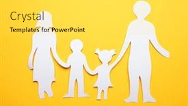  Presentation with family holding hands - Beautiful PPT theme featuring family paper chain cutout holding hands on the yellow background backdrop and a light gray colored foreground