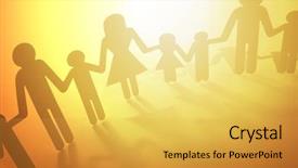  Presentation with family holding hands - PPT theme having family paper chain cutout holding hands background and a yellow colored foreground
