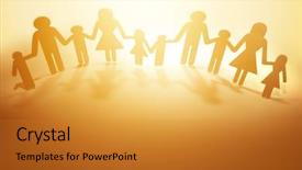  Presentation with family holding hands - PPT theme consisting of family paper chain cutout holding background and a gold colored foreground