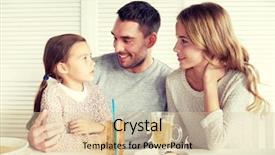  Presentation with restaurant family - Slides enhanced with family parenthood communication and people concept - happy mother father and little girl having dinner and talking at restaurant or cafe background and a lemonade colored foreground