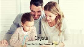  Presentation with restaurant family - Amazing slide deck having family parenthood technology and people concept - happy mother father and little girl with tablet pc computer having dinner at restaurant backdrop and a lemonade colored foreground