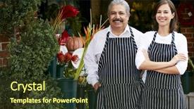  Presentation with female - Presentation design featuring family partnerships - portrait of male and female background and a tawny brown colored foreground
