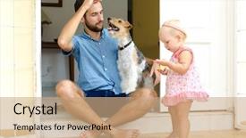  Presentation with family pet - Beautiful presentation design featuring family pedigree - dad and daughter and their backdrop and a coral colored foreground