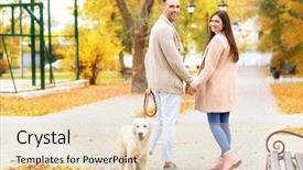  Presentation with dog park animal jack - Colorful slide set enhanced with family pedigree - young couple walking their dog backdrop and a lemonade colored foreground