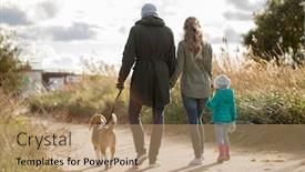 Presentation with beagle dog - Audience pleasing slide deck consisting of family pets and people concept - happy mother father and little daughter walking with beagle dog in autumn backdrop and a coral colored foreground