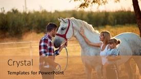  Presentation with horse - Presentation design featuring family-petting-horses-people background and a coral colored foreground