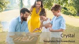  Presentation with bbq picnic - Cool new PPT layouts with family picnic in summer backdrop and a coral colored foreground