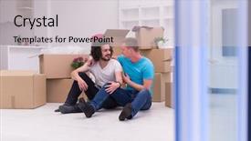  Presentation with family gay - Beautiful slides featuring family planning cartonized - relaxing in new house cheerful backdrop and a  colored foreground