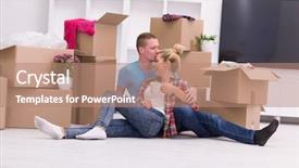  Presentation with family planning - Slide set having family planning cartonized - relaxing in new house cheerful background and a coral colored foreground