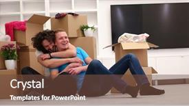  Presentation with family gay - Slide set with family planning cartonized - relaxing in new house cheerful background and a tawny brown colored foreground