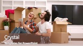  Presentation with family planning - PPT theme featuring family planning cartonized - relaxing in new house cheerful background and a  colored foreground