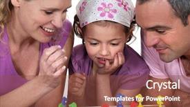  Presentation with family playing board game - Colorful presentation theme enhanced with family playing a board game backdrop and a tawny brown colored foreground