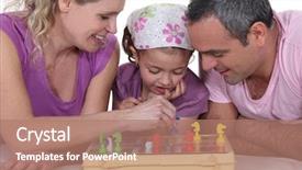  Presentation with family playing board game - Presentation having family playing a board game background and a coral colored foreground