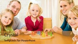  Presentation with board game - PPT theme featuring family playing a board game background and a gold colored foreground