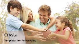  Presentation with american football - PPT layouts with family playing american football together background and a coral colored foreground