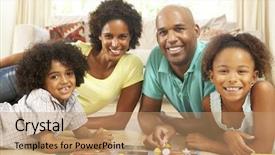  Presentation with family playing board game - Slide deck having family playing board game background and a coral colored foreground