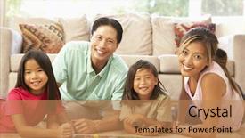  Presentation with family playing board game - Beautiful presentation theme featuring family playing board game backdrop and a coral colored foreground