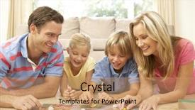  Presentation with family playing board game - Colorful slide deck enhanced with family playing board game backdrop and a coral colored foreground