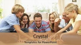  Presentation with family playing board game - Audience pleasing PPT layouts consisting of family playing board game backdrop and a coral colored foreground