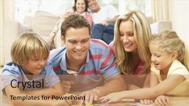  Presentation with family playing board game - Cool new theme with family playing board game backdrop and a coral colored foreground