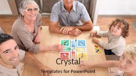  Presentation with family playing board game - Beautiful presentation theme featuring family playing board games backdrop and a coral colored foreground