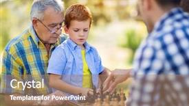  Presentation with family values - Colorful PPT theme enhanced with family playing chess backdrop and a coral colored foreground