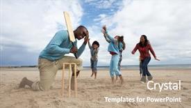  Presentation with beach ball - Slides consisting of family playing cricket on beach background and a coral colored foreground
