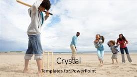  Presentation with cricket - Audience pleasing slides consisting of family playing cricket on beach backdrop and a lemonade colored foreground