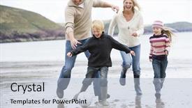  Presentation with football - Beautiful presentation theme featuring family playing football on beach backdrop and a light blue colored foreground