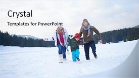  Presentation with snow day - Presentation design having family playing in fresh snow background and a sky blue colored foreground