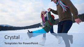  Presentation with snow day - Colorful presentation design enhanced with family playing in fresh snow backdrop and a light blue colored foreground