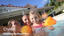  Presentation with swimming pool - Beautiful slides featuring family playing in swimming pool backdrop and a red colored foreground