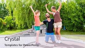  Presentation with family playing board game - Colorful slide deck enhanced with family playing miniature golf outdoors backdrop and a sky blue colored foreground